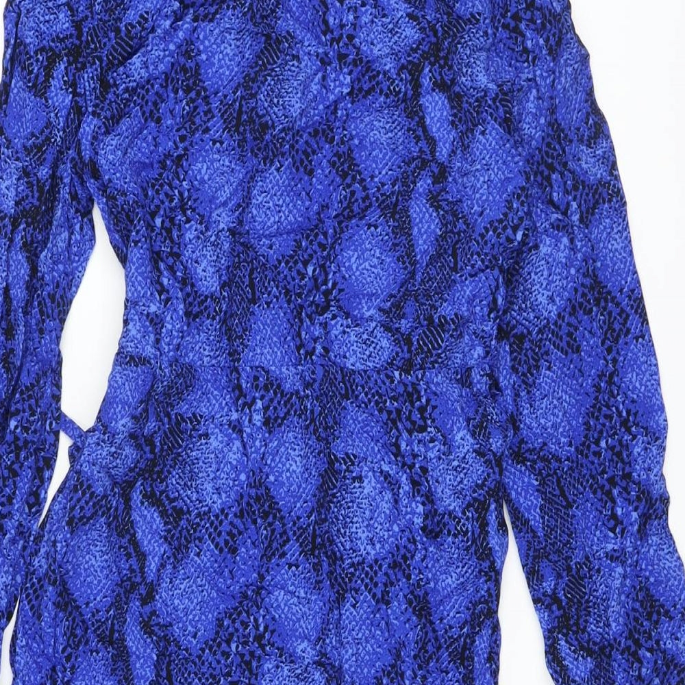 Marks & Spencer Womens Blue Animal Print Viscose Shirt Dress Size 8 Collared Button