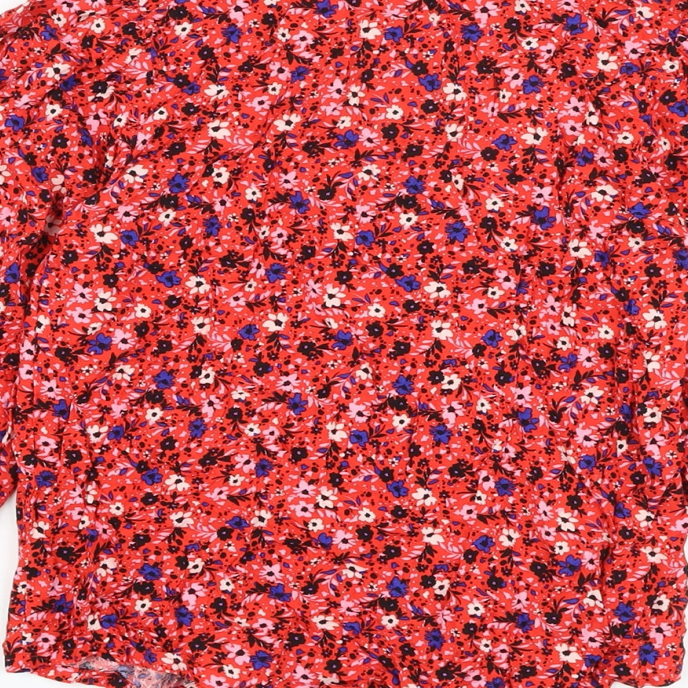 Marks & Spencer Womens Red Floral Viscose Basic Blouse Size 6 Round Neck