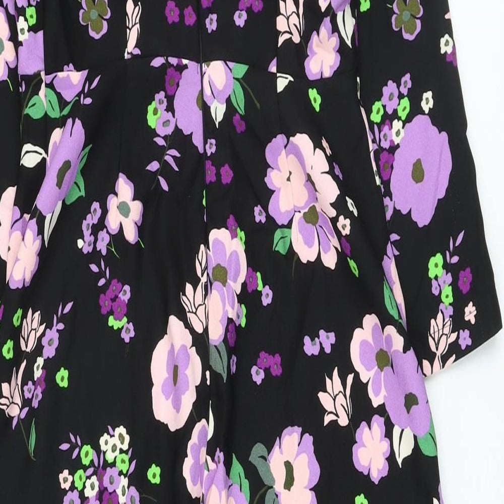 Marks & Spencer Womens Black Floral Polyester A-Line Size 8 Mock Neck Zip