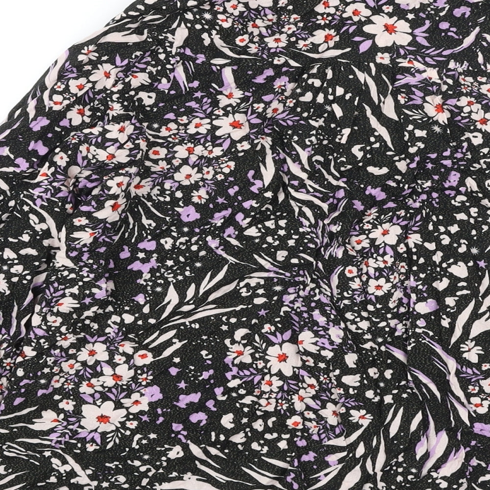 Marks & Spencer Womens Black Floral Viscose Basic Blouse Size 10 V-Neck