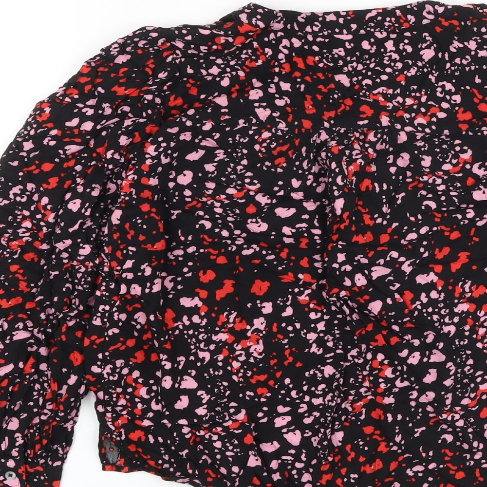 Marks & Spencer Womens Black Animal Print Viscose Basic Blouse Size 6 V-Neck