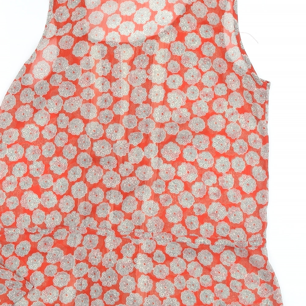 Be Beau Be Baeu Womens Orange Geometric Polyester Basic T-Shirt Size 12 V-Neck