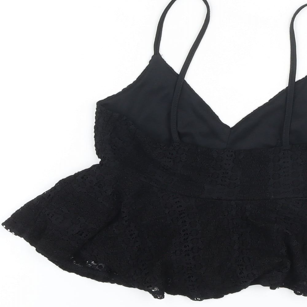 Topshop Womens Black Viscose Basic Tank Size 6 V-Neck