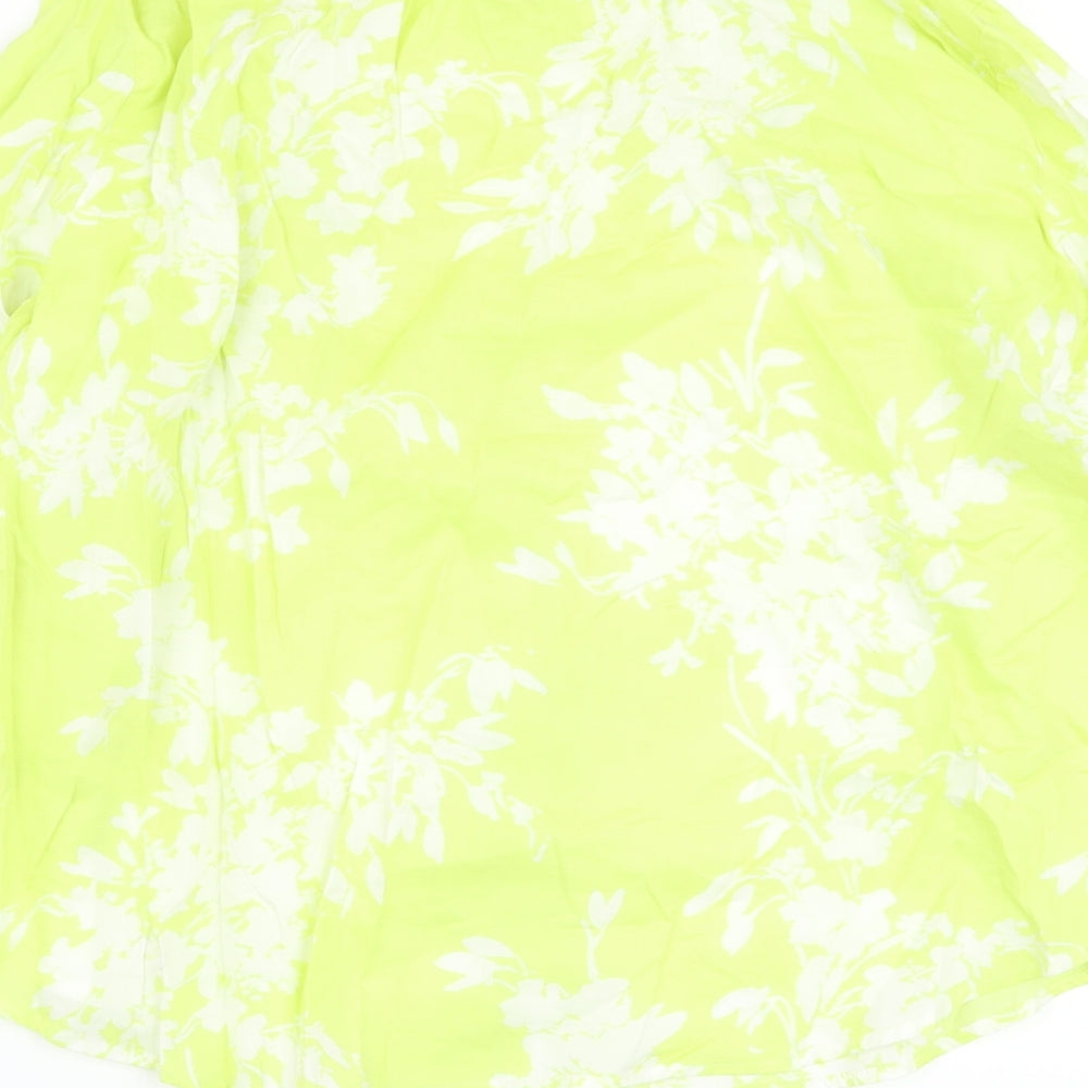 Marks & Spencer Womens Green Floral Cotton Basic Blouse Size 10 Crew Neck