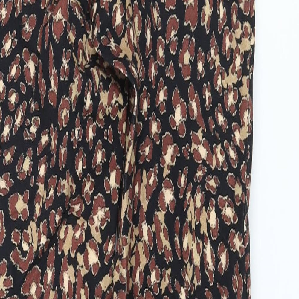 Marks and Spencer Womens Brown Animal Print Viscose Trousers Size 8 L28 in Regular Hook & Eye