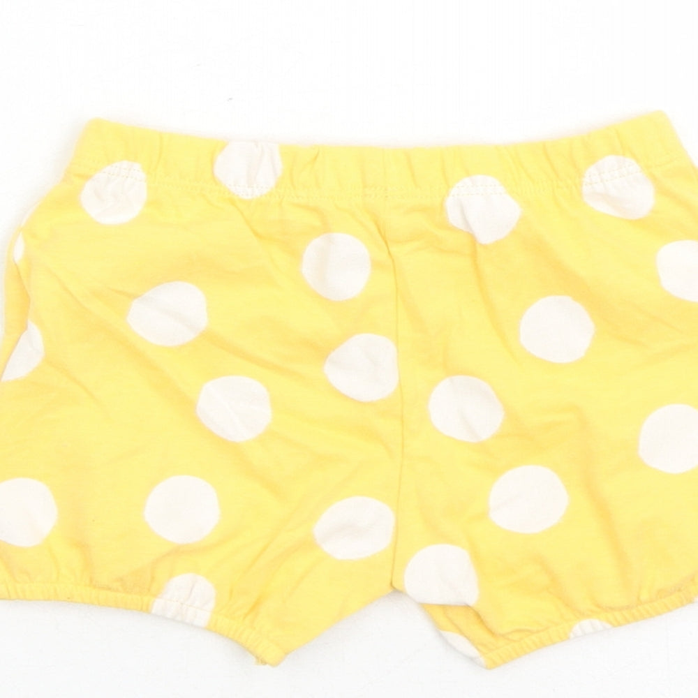Marks & Spencer Girls Yellow Polka Dot 100% Cotton Sweatpants Trousers Size 6-9 Months - Elasticated Waist Bow Detail