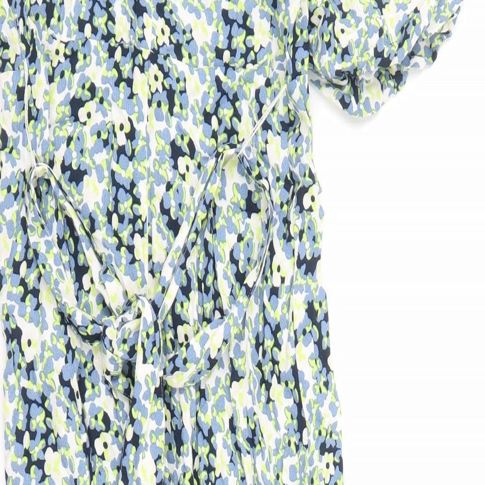 Marks & Spencer Womens Multicoloured Floral Viscose A-Line Size 10 V-Neck Zip - Belted