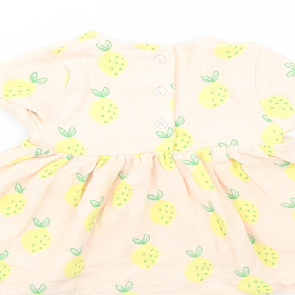 Marks & Spencer Girls Pink Geometric 100% Cotton Fit & Flare Size 3-6 Months Round Neck Button - Leopard Pattern