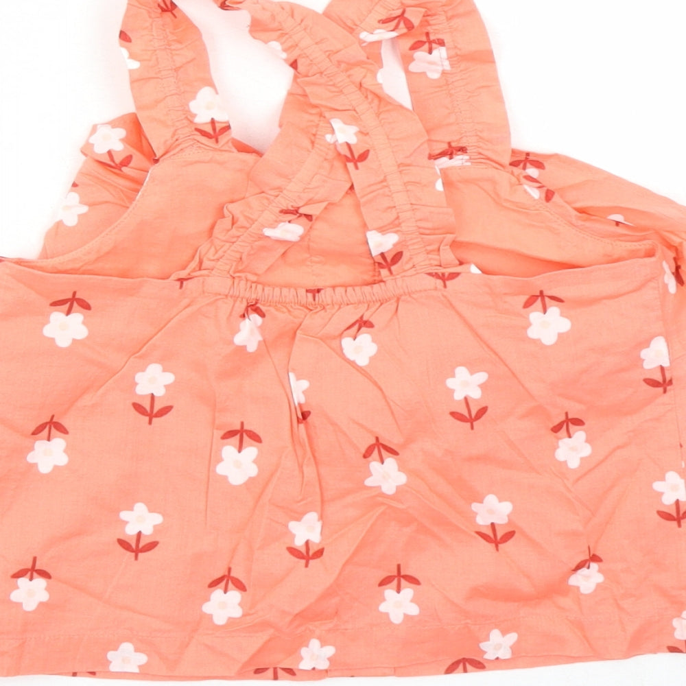 Marks & Spencer Girls Pink Floral 100% Cotton Basic Tank Size 6-7 Years Square Neck Pullover