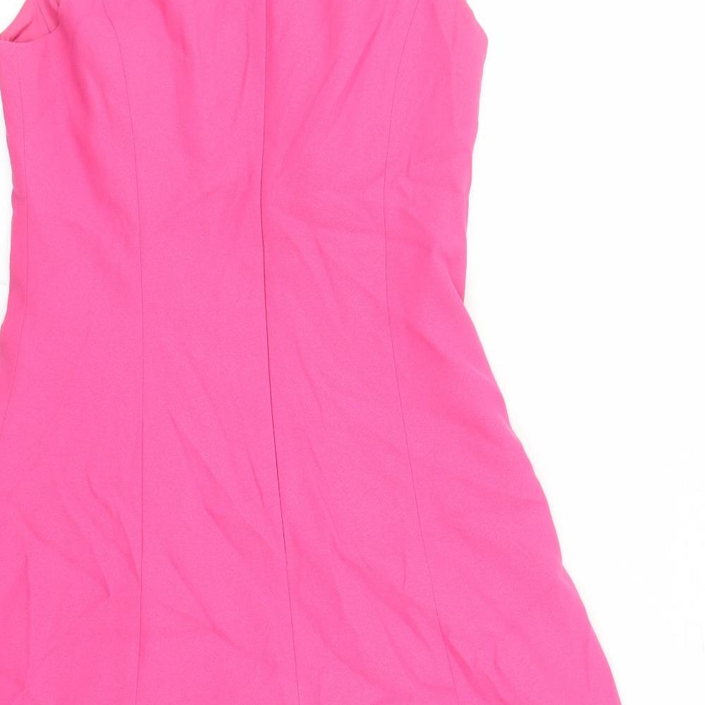 Kasper Womens Pink Polyester Fit & Flare Size 6 Round Neck Zip