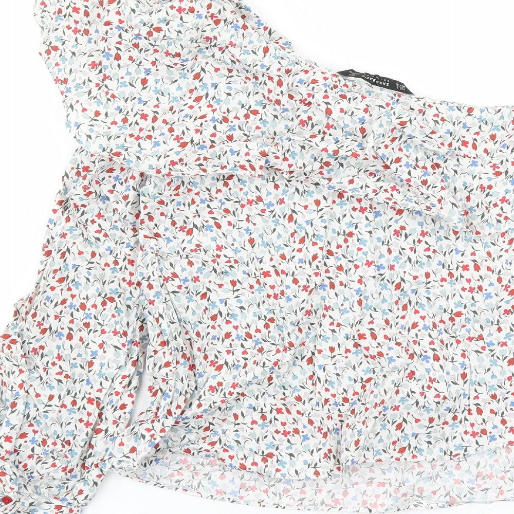 Zara Womens Multicoloured Floral 100% Cotton Basic Blouse Size S One Shoulder