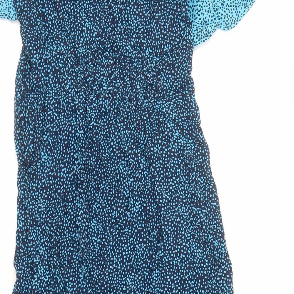 Gallery Womens Blue Polka Dot Viscose A-Line Size 14 V-Neck Pullover
