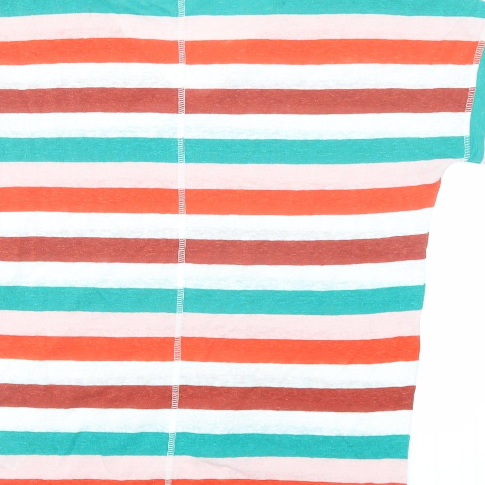 Marks & Spencer Womens Multicoloured Striped Flax Basic T-Shirt Size 8 V-Neck