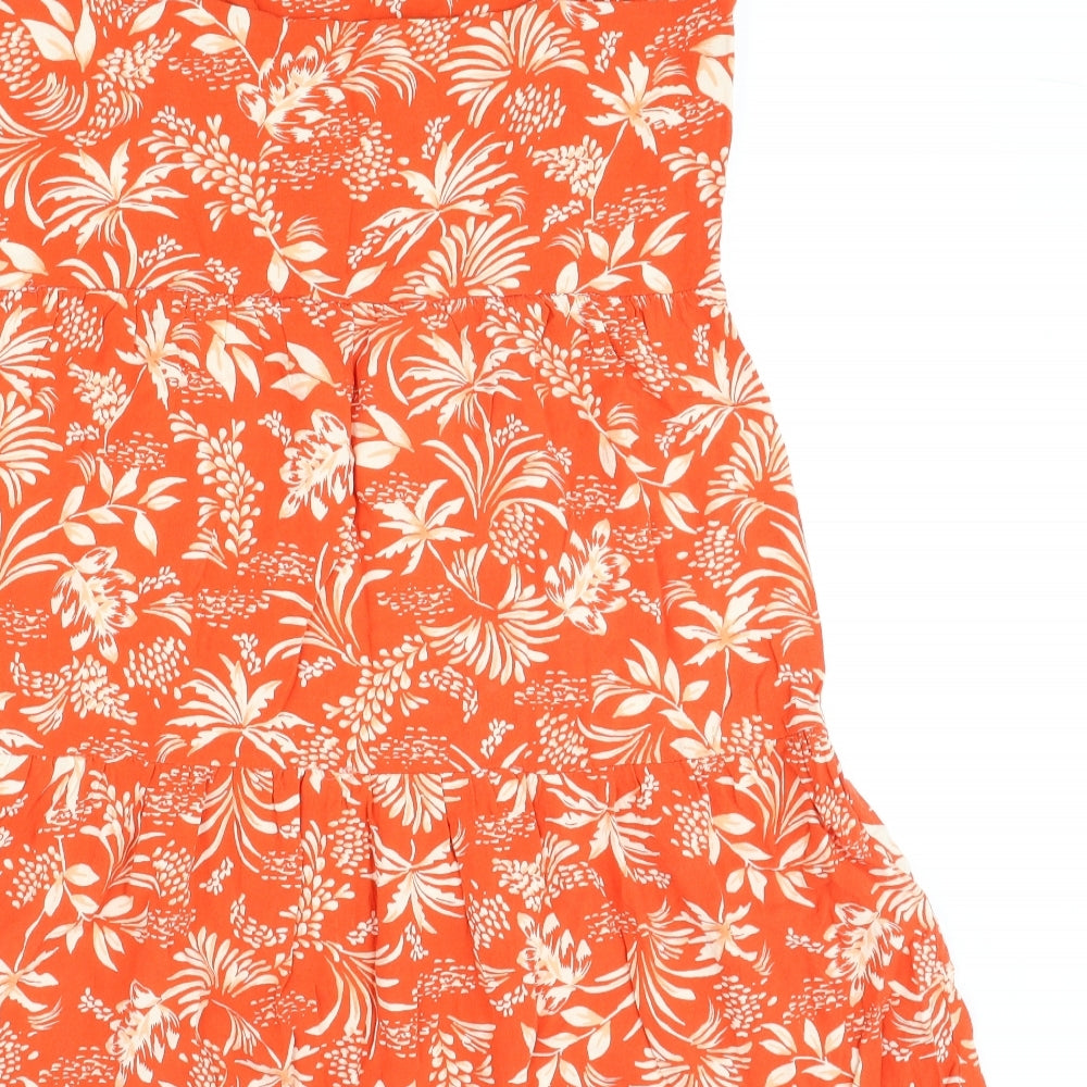 New Look Womens Orange Geometric Viscose A-Line Size 10 Scoop Neck Pullover