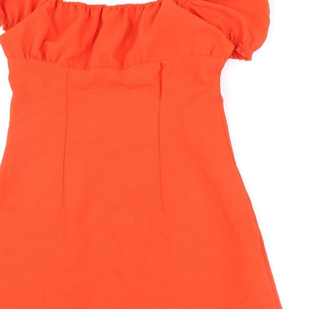 Divided by H&M Womens Orange Polyester A-Line Size 12 Off the Shoulder Button