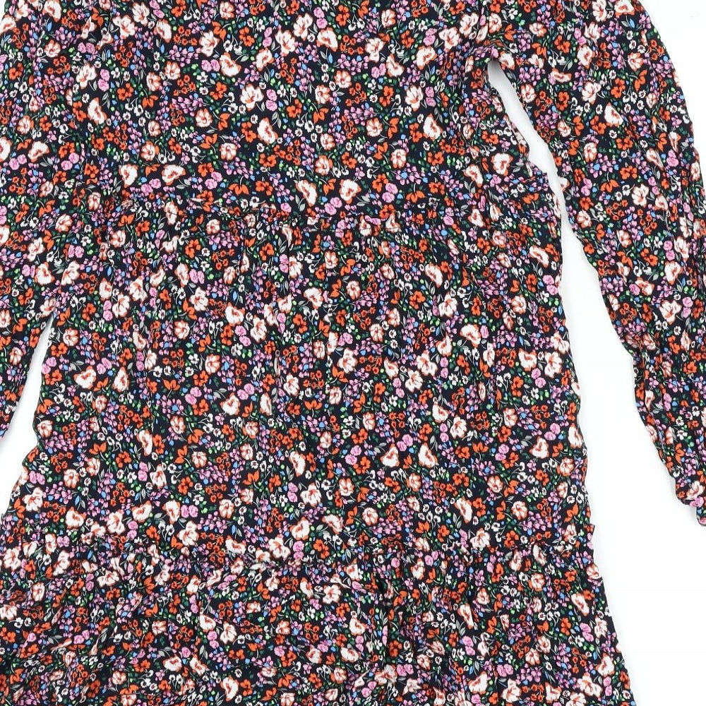 Marks & Spencer Womens Multicoloured Floral Viscose A-Line Size 10 V-Neck Tie
