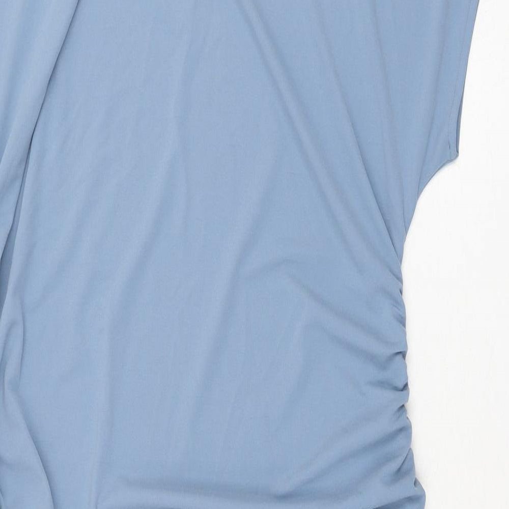 Marks & Spencer Womens Blue Polyester Shift Size 18 Square Neck Pullover - Rouched