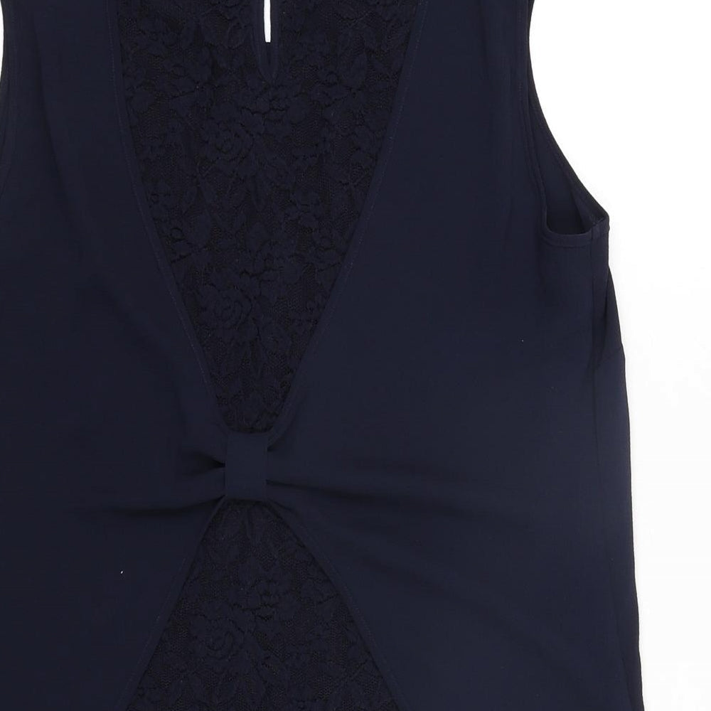 Roman Womens Blue Polyester Camisole Blouse Size 10 Round Neck - Knot Detail Lace Back
