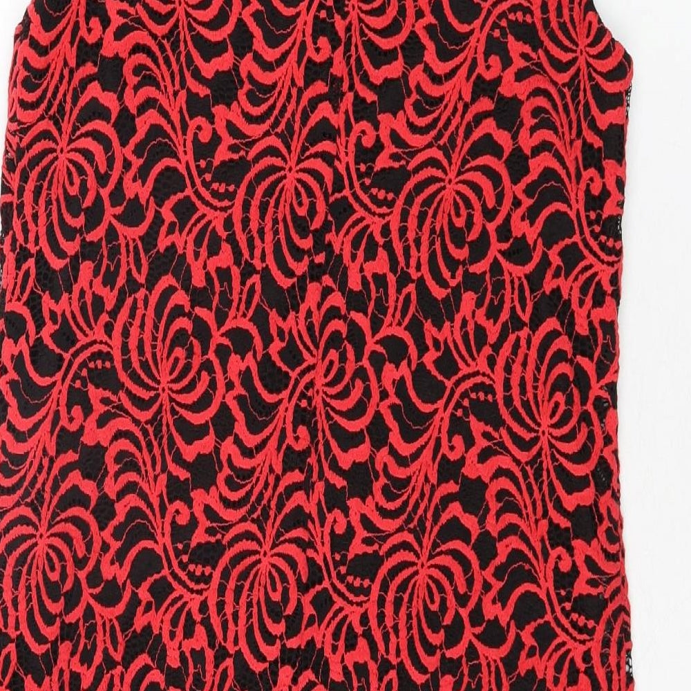 Roman Womens Red Geometric Polyamide Shift Size 10 Round Neck Button