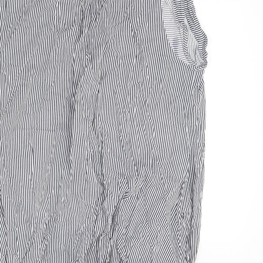 New Look Womens Blue Striped Cotton Tunic Blouse Size 18 V-Neck - Frill