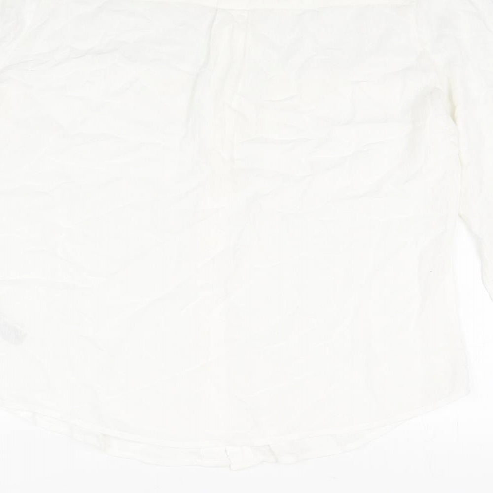 Classic Womens White Viscose Basic Button-Up Size 12 Collared