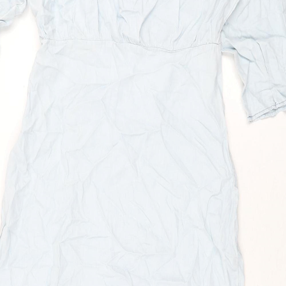 Zara Womens Blue Polyester Maxi Size L V-Neck Pullover - Front Slit