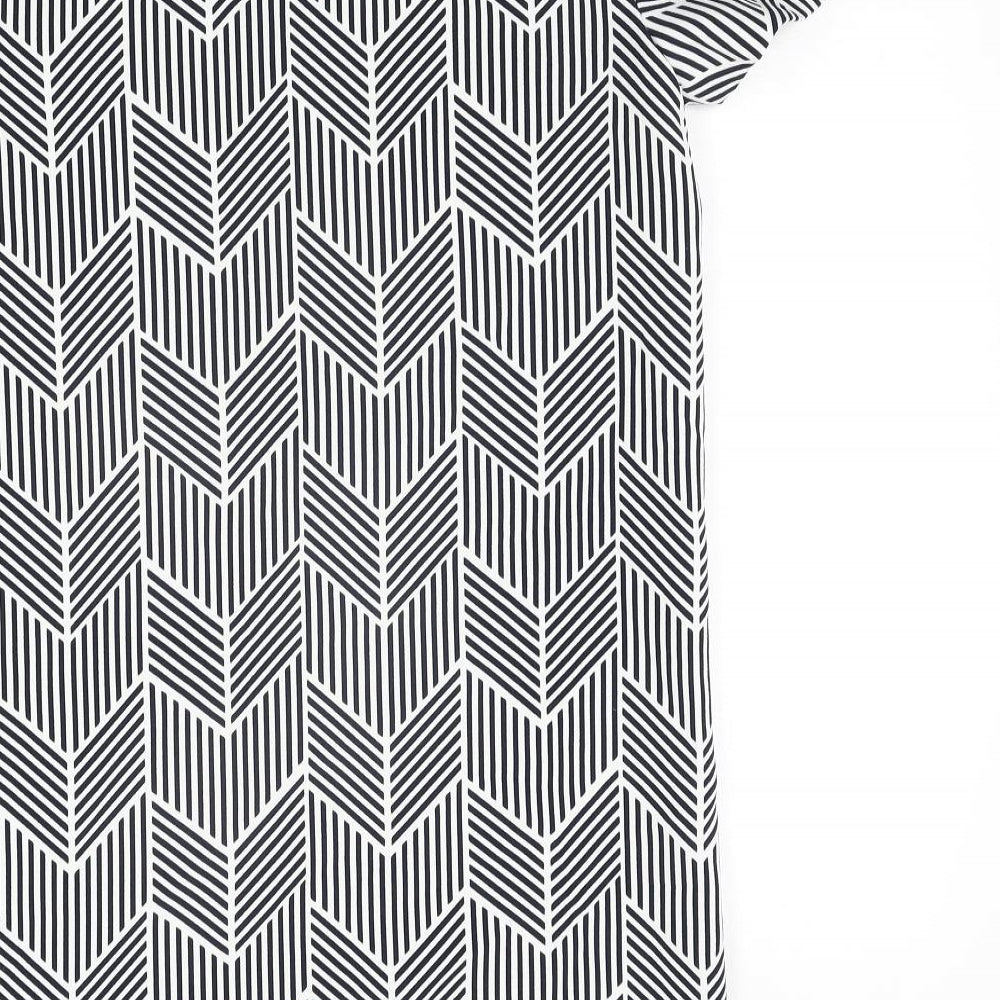 Zara Womens Black Geometric Polyester Shift Size M Round Neck Button