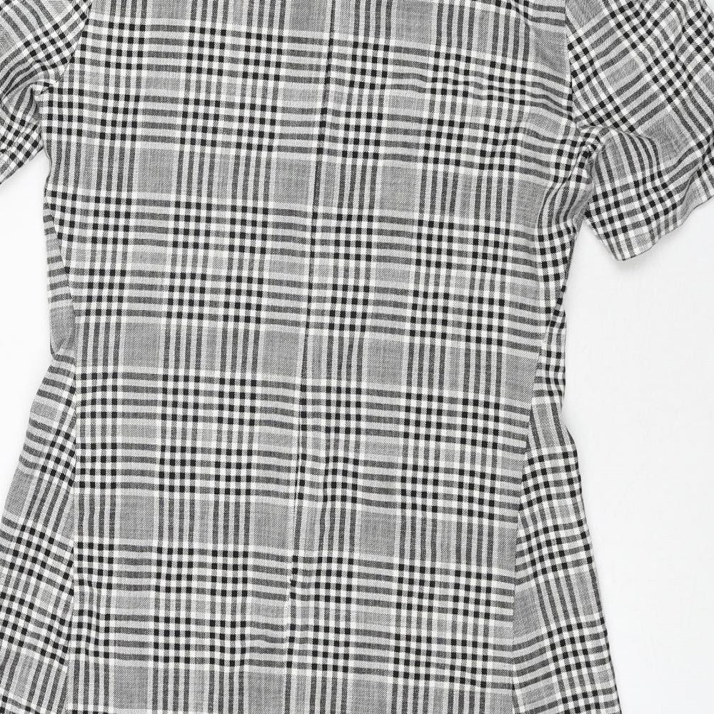 Zara Womens Grey Check Polyester A-Line Size S Round Neck Zip