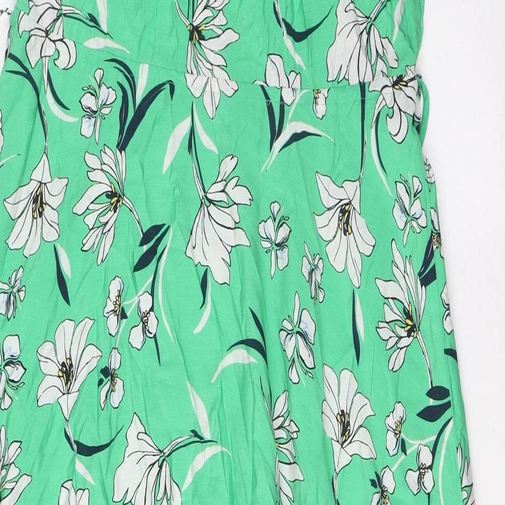 Marks & Spencer Womens Green Floral Cotton A-Line Size 8 V-Neck Tie - Frill