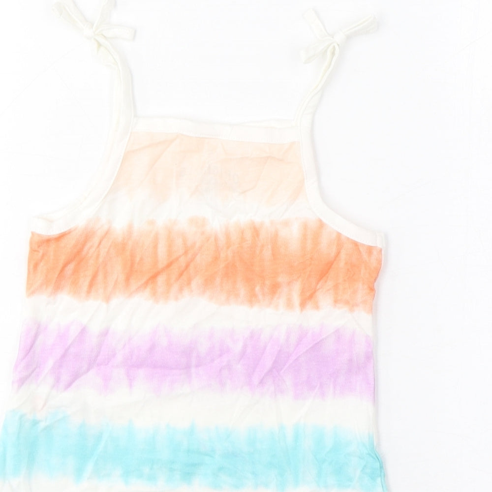 Marks & Spencer Girls Multicoloured Striped Cotton Cropped Tank Size 2-3 Years Square Neck Pullover