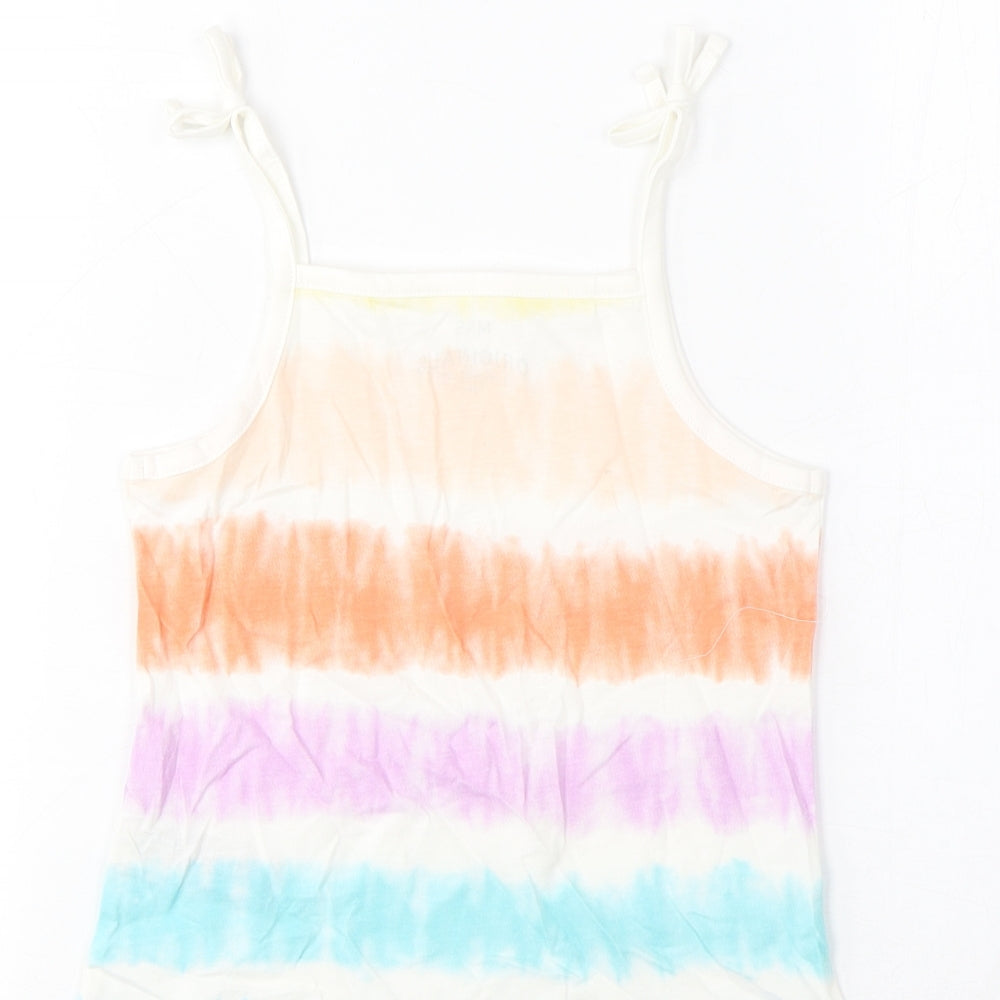 Marks & Spencer Girls Multicoloured Striped Cotton Cropped Tank Size 4-5 Years Square Neck Pullover