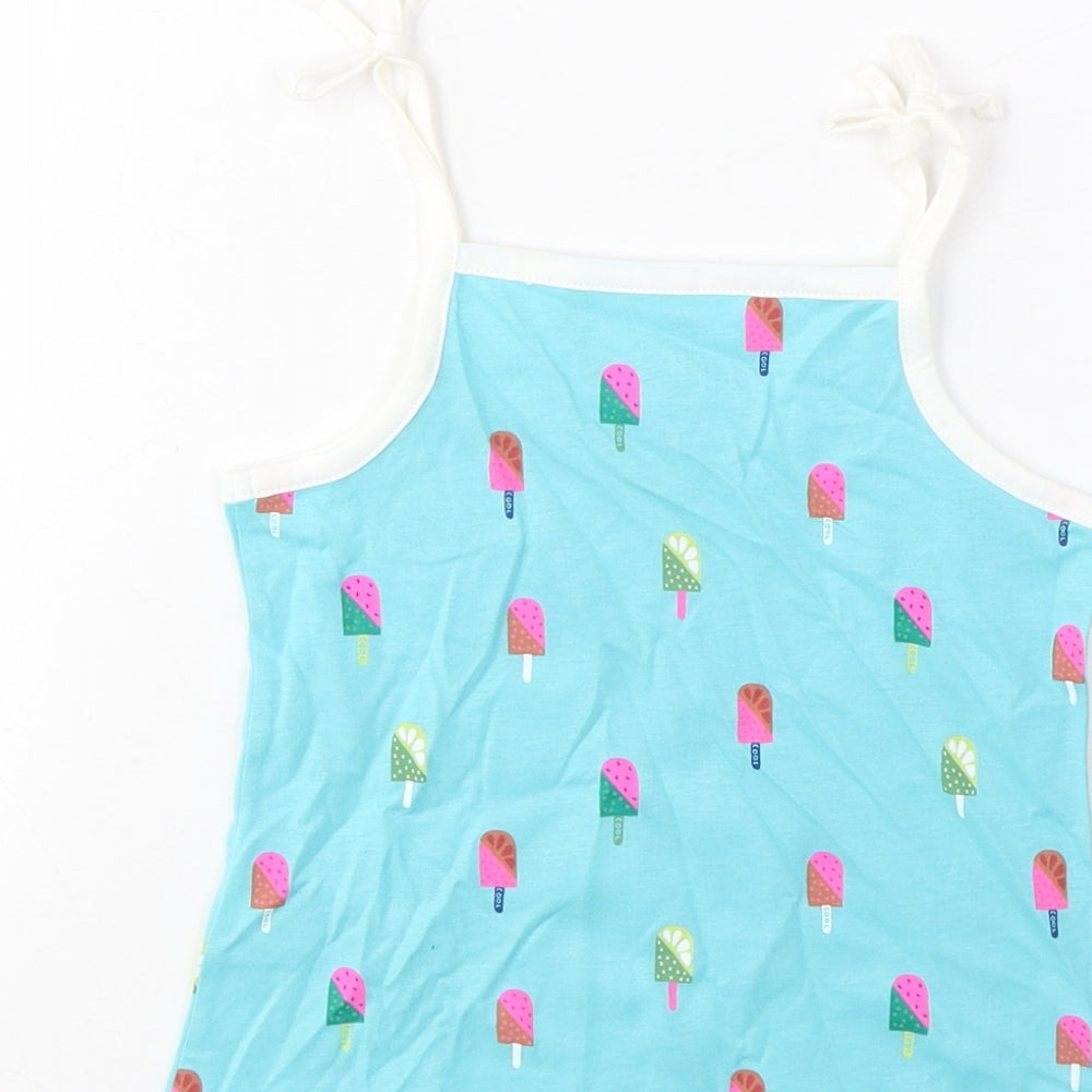 Marks & Spencer Girls Blue Geometric Cotton Cropped Tank Size 3-4 Years Square Neck Pullover