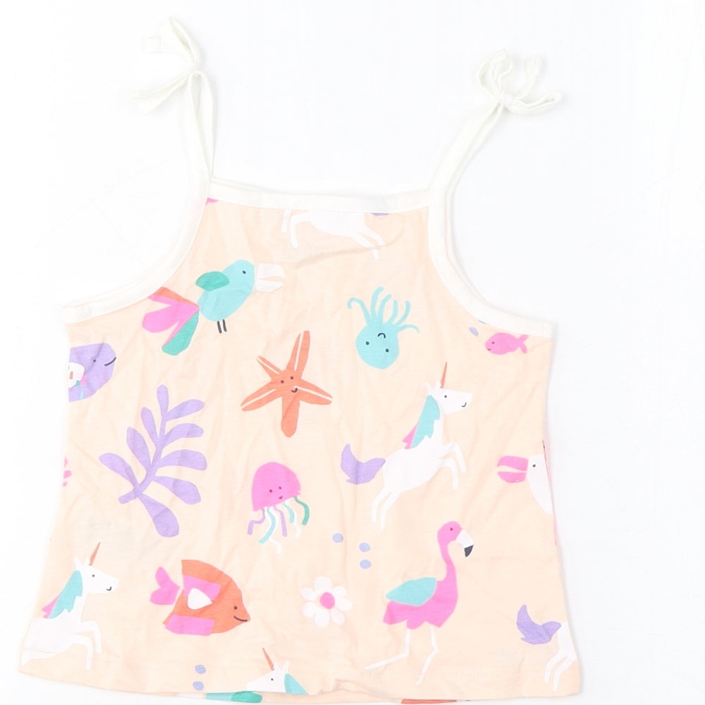 Marks & Spencer Girls Multicoloured Geometric Cotton Cropped Tank Size 2-3 Years Square Neck Pullover