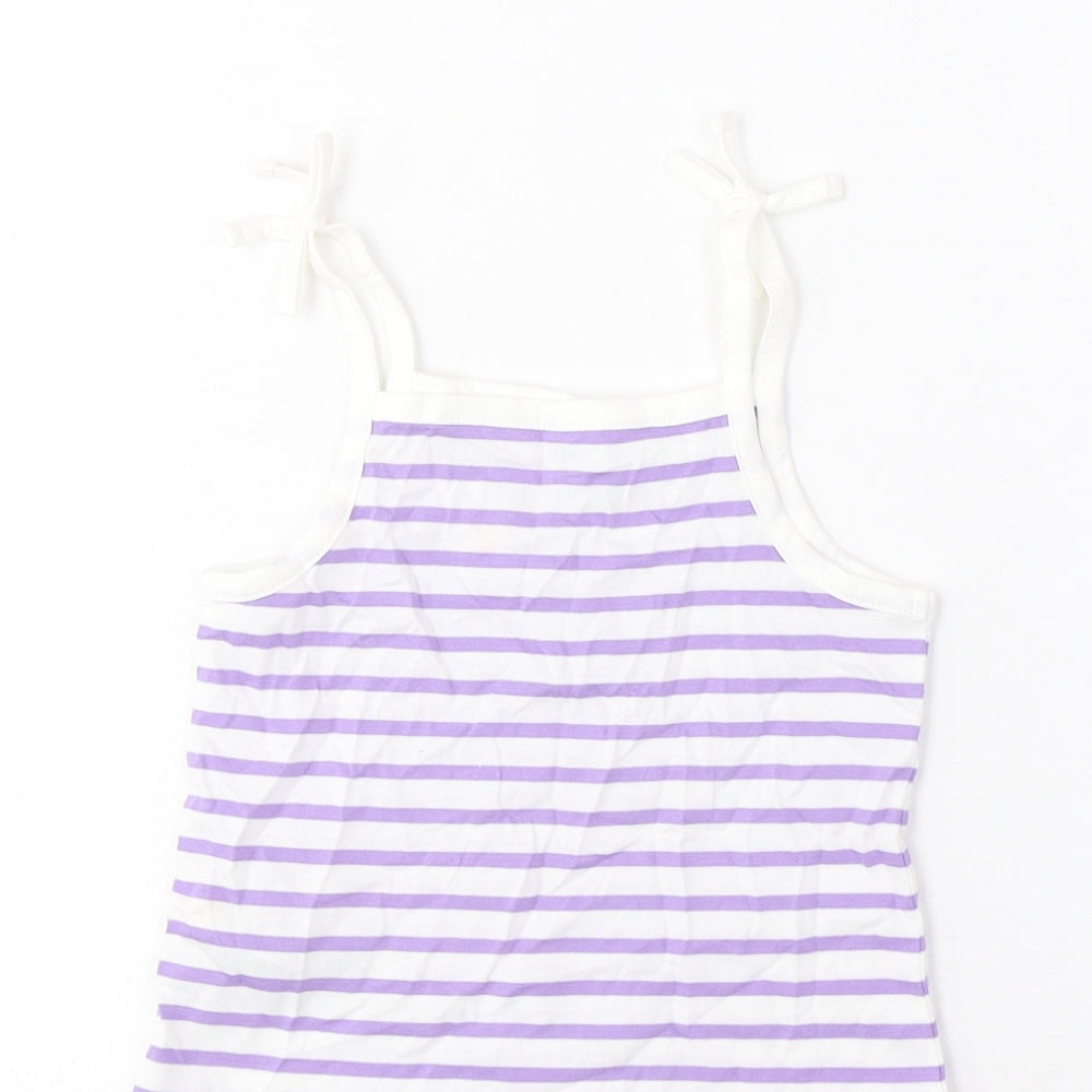 Marks & Spencer Girls Purple Striped Cotton Cropped Tank Size 2-3 Years Square Neck Pullover - Embroidered, Heart