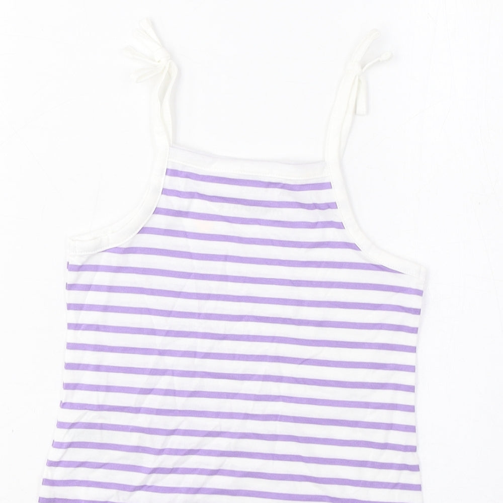 Marks & Spencer Girls Purple Striped Cotton Cropped Tank Size 2-3 Years Square Neck Pullover - Embroidered, Heart