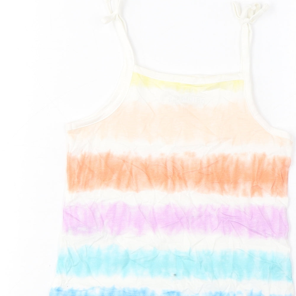 Marks & Spencer Girls Multicoloured Striped Cotton Cropped Tank Size 4-5 Years Square Neck Pullover