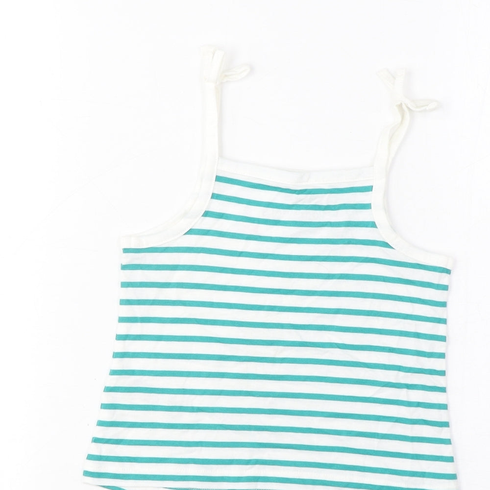 Marks & Spencer Girls Green Striped Cotton Cropped Tank Size 2-3 Years Square Neck Pullover