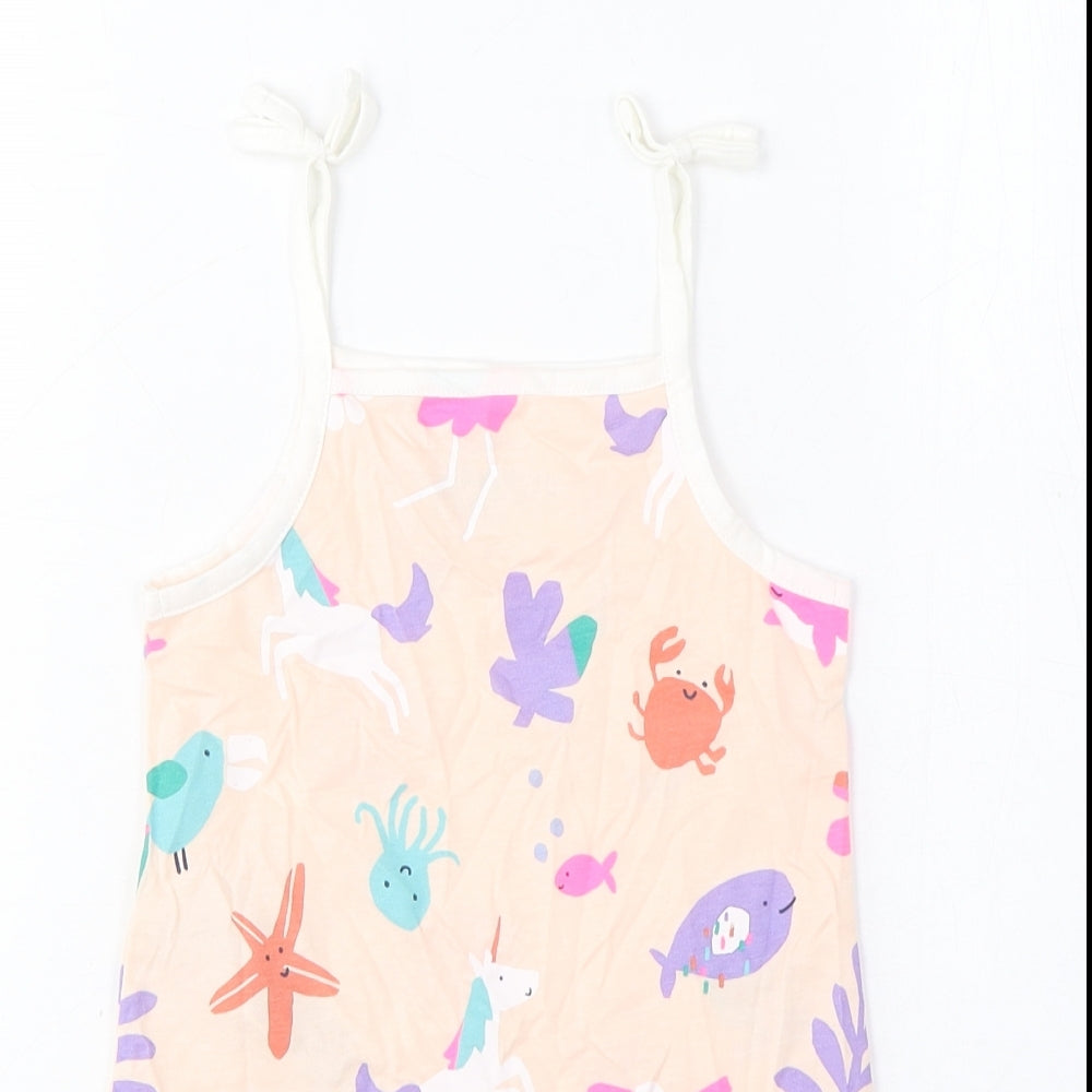 Marks & Spencer Girls Beige Geometric Cotton Cropped Tank Size 2-3 Years Square Neck Pullover