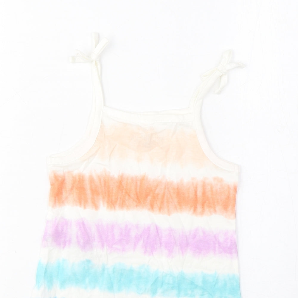 Marks & Spencer Girls Multicoloured Striped Cotton Cropped Tank Size 3-4 Years Square Neck Pullover