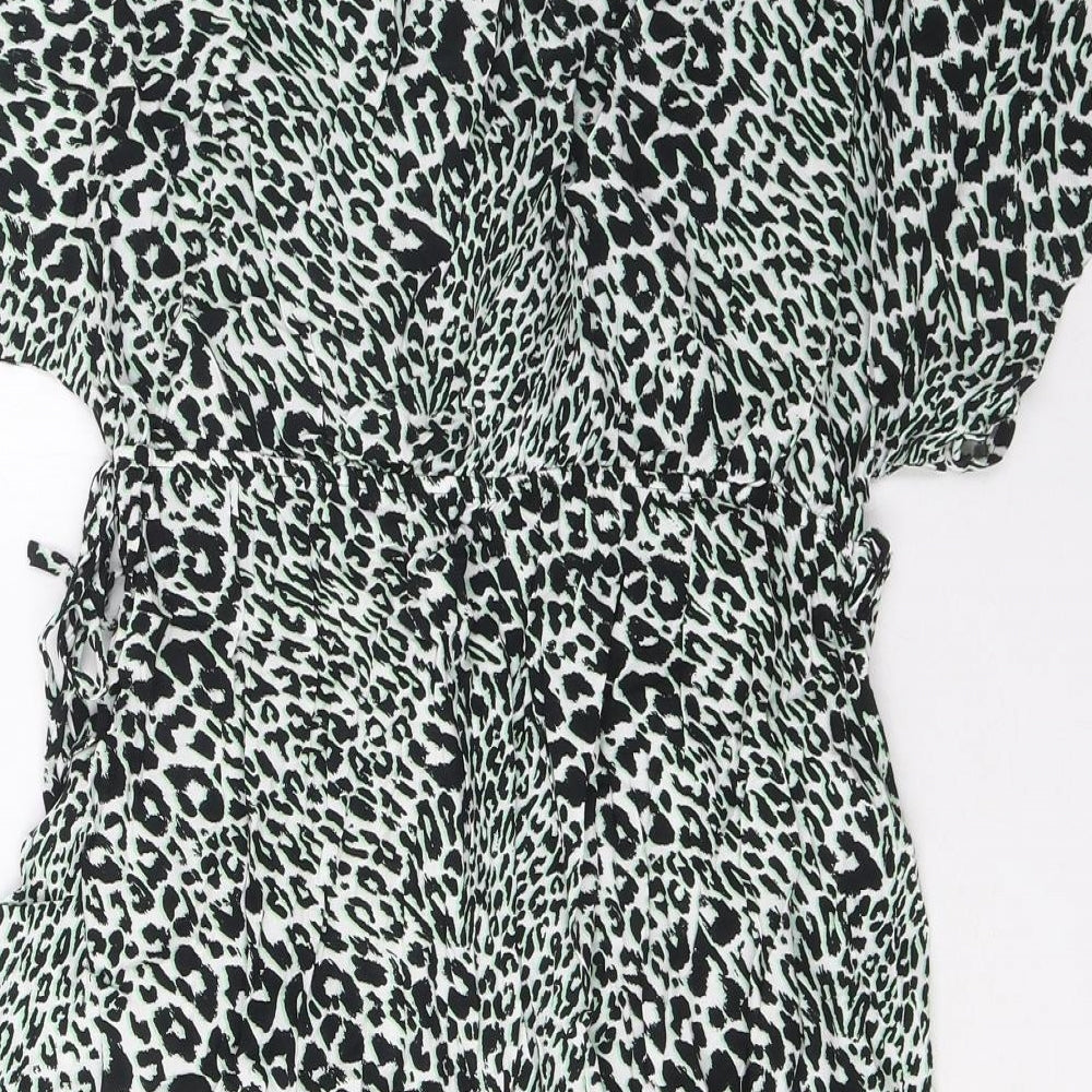 Marks and Spencer Womens Green Geometric Viscose A-Line Size 12 V-Neck Pullover - Elasticated Waist