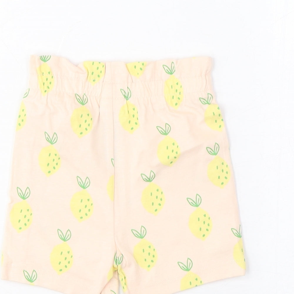 Marks & Spencer Girls Pink Geometric Cotton Cropped Trousers Size 6-9 Months Pullover - Lemon Print