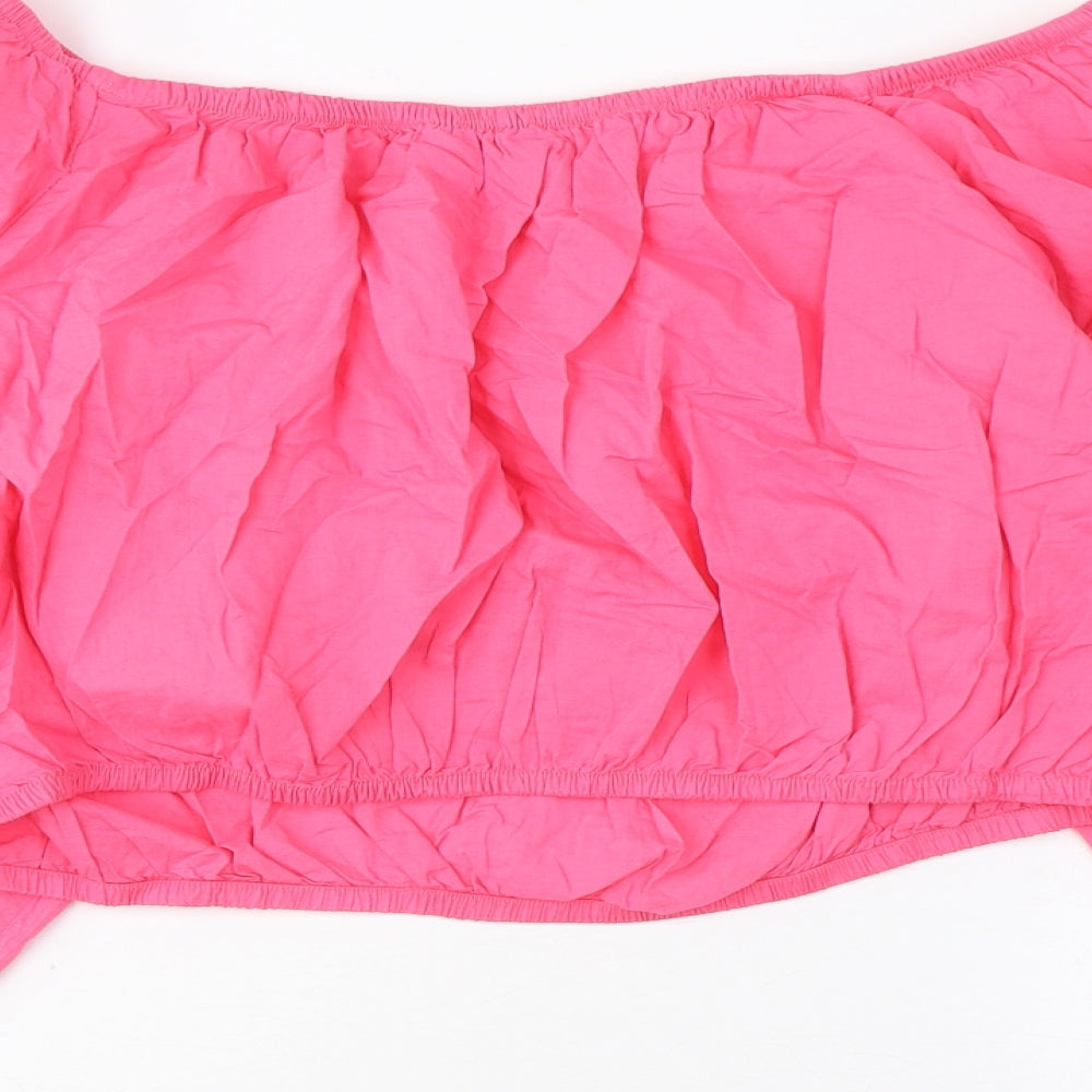 Marks & Spencer Womens Pink Cotton Cropped Blouse Size 18 Scoop Neck - Embroidered