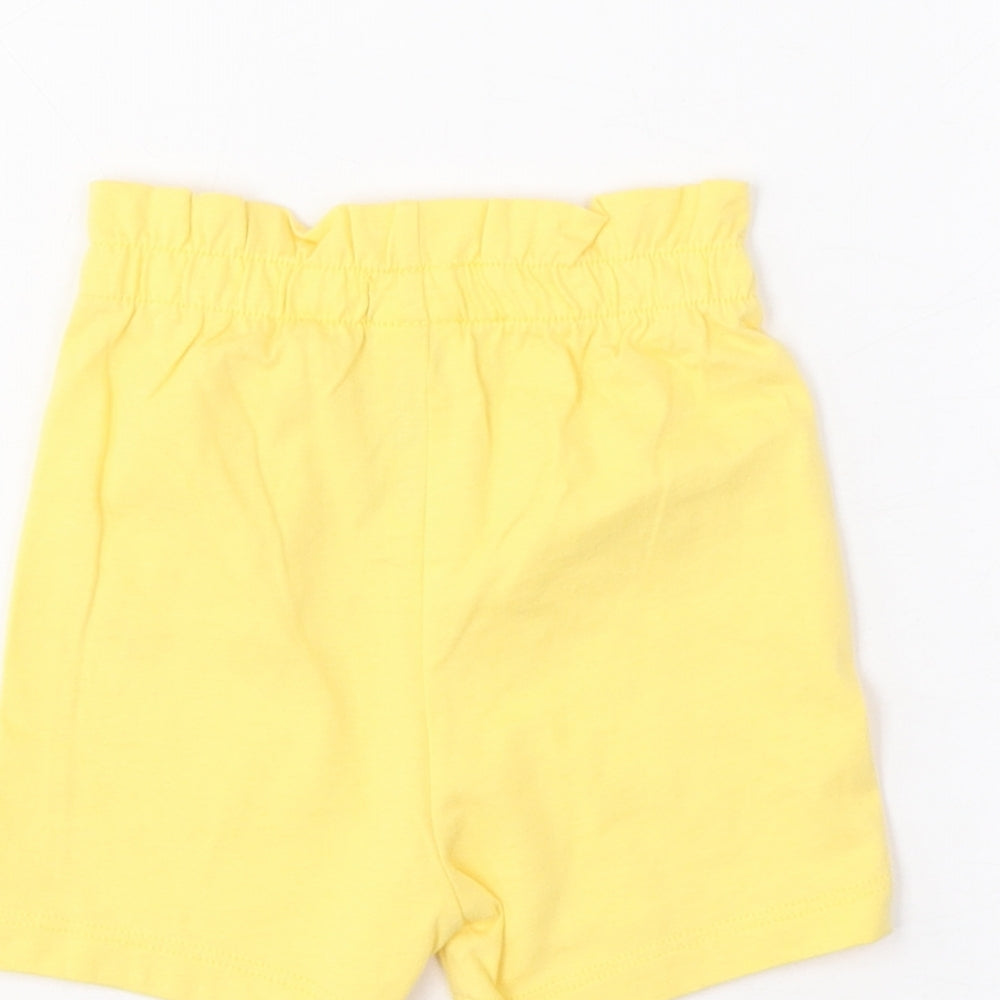 Marks & Spencer Girls Yellow Cotton Cropped Trousers Size 6-9 Months Pullover - Lemon