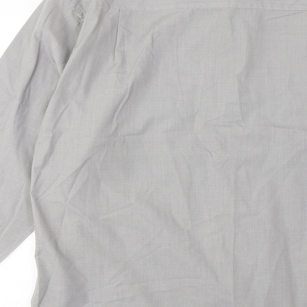 BHS Mens Grey Cotton Button-Up Size 14.5 Collared Button