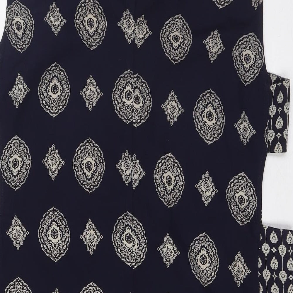 ASOS Womens Blue Geometric Polyester A-Line Size 12 Boat Neck Button - Open Sides
