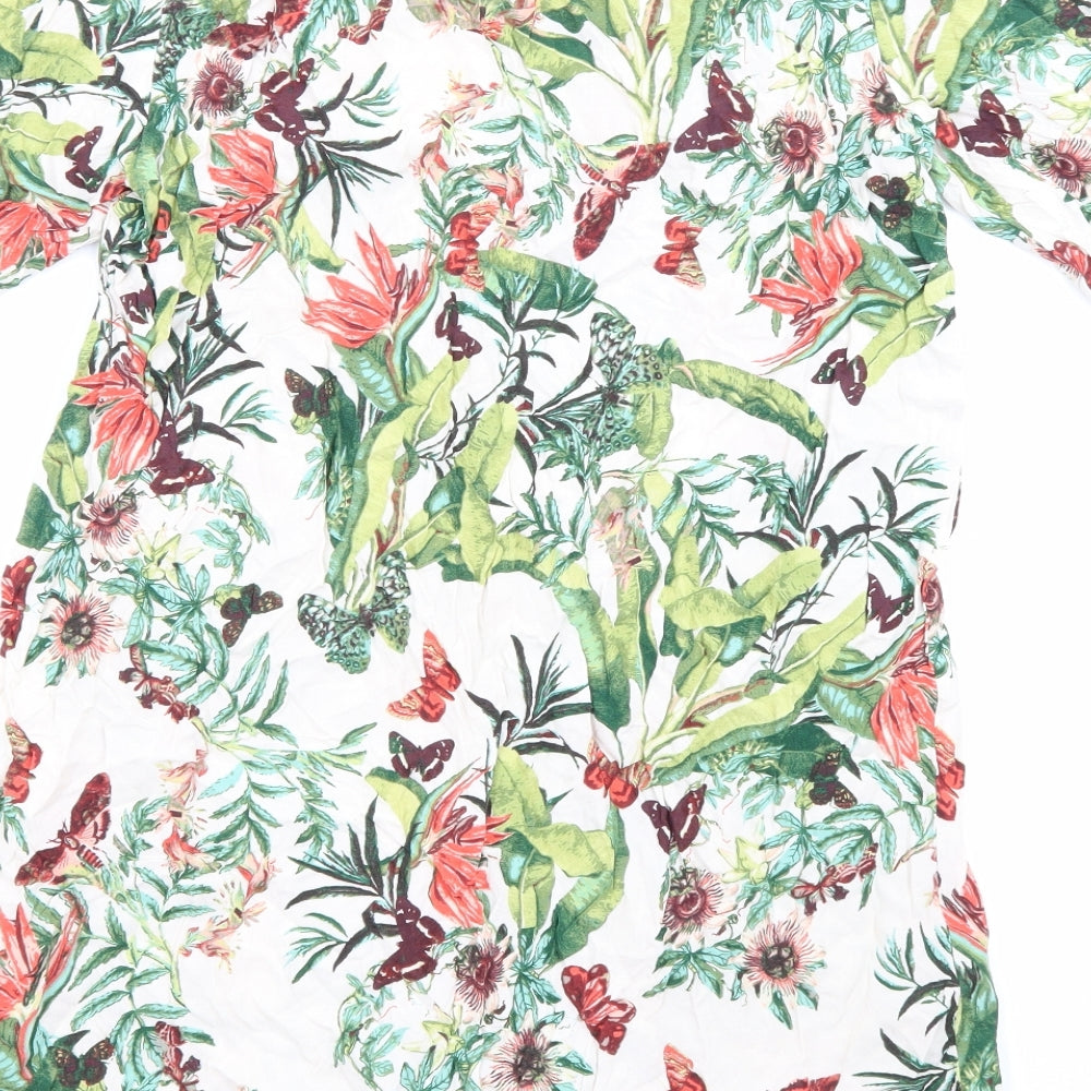 H&M Womens Multicoloured Viscose Shirt Dress Size 10 V-Neck - Butterfly