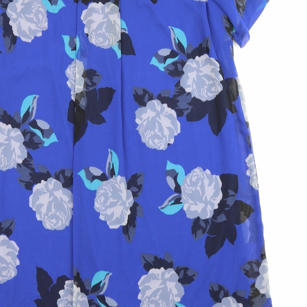 Simply Be Womens Blue Floral Polyester Tunic Blouse Size 20 Round Neck