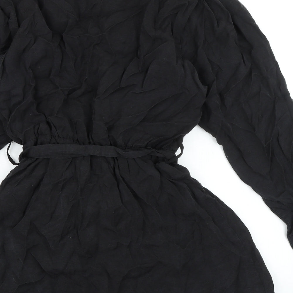 Zara Womens Black Polyester Shirt Dress Size XS Collared Button - Elasticated Waist