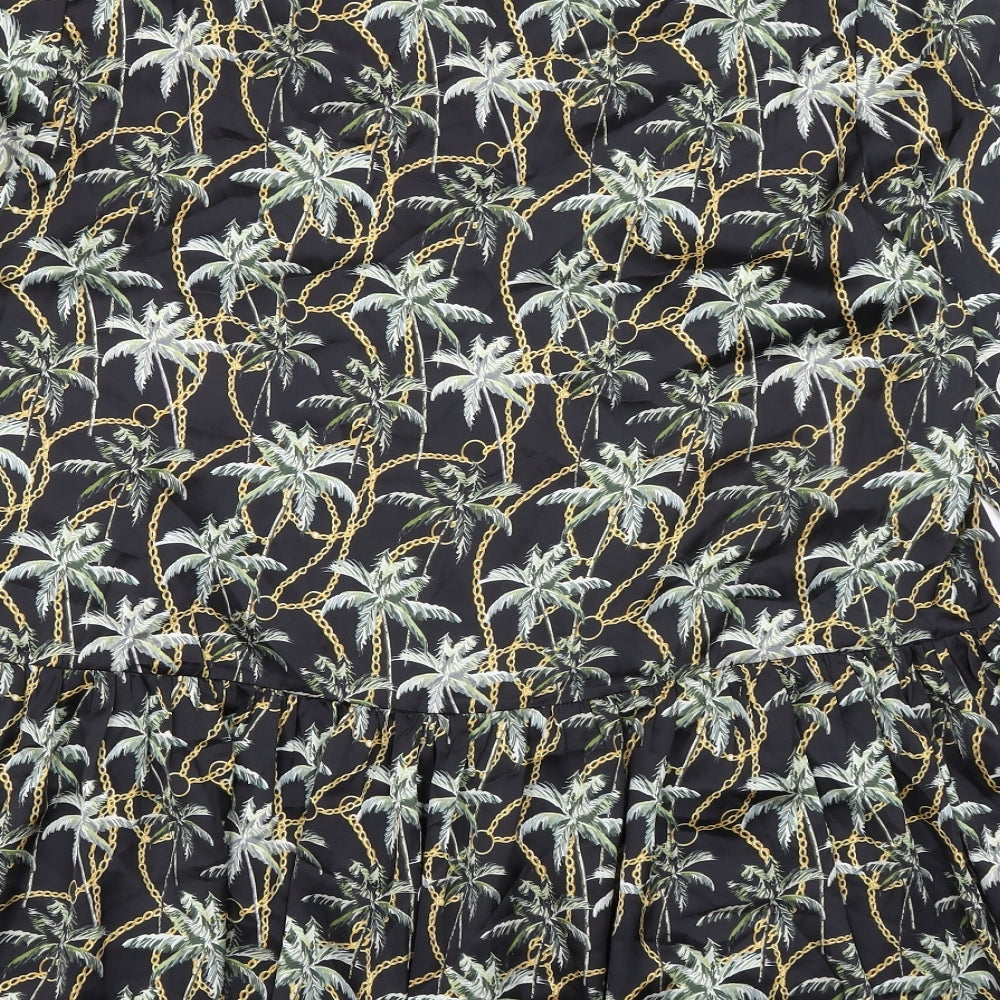 Forever Unique Womens Black Polyester A-Line Size 12 Mock Neck Button - Palm Trees