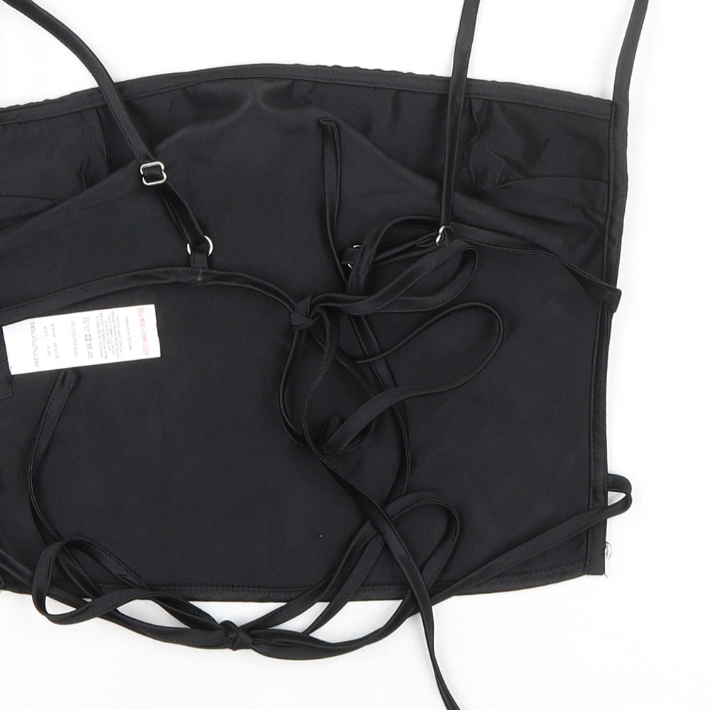 PRETTYLITTLETHING Womens Black Polyester Cropped Blouse Size 8 Square Neck